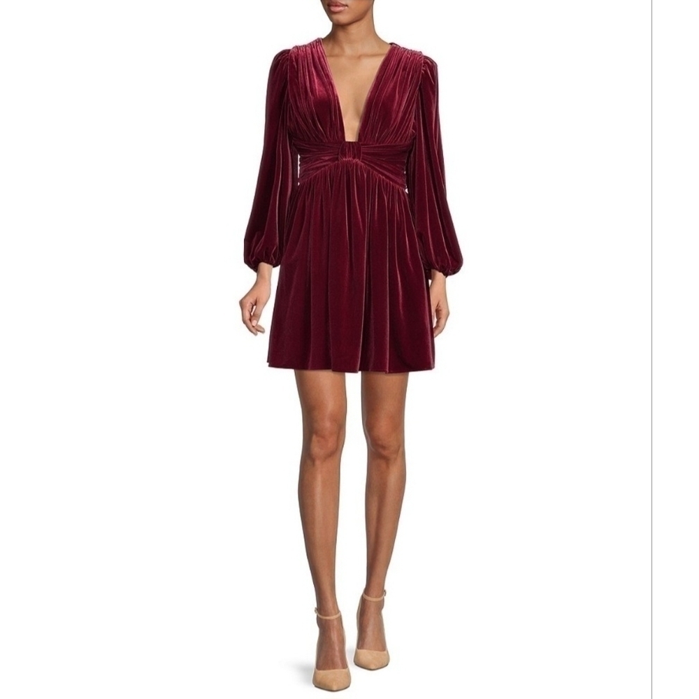 Gianni Bini Mariah 3/4 Sleeve Plunging V-Neck Velvet A-Line Dress Size 10 NWT